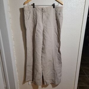 J Jill Wide Leg Linen Pants sz L Natural Flax Tan Minimalist Lagenlook Beach